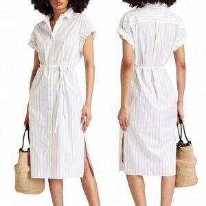 FRAME White Striped Cotton-Poplin Midi Shirt Dress SZ XS